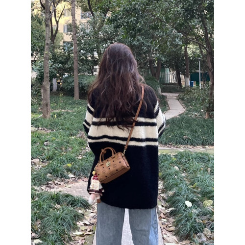 韓系高級感毛衣女加厚慵懶2025新款秋冬圓領寬松條紋撞色外套上衣 韓系高級感毛衣女加厚慵懶2025新款秋冬圓領寬松條紋撞色外套上衣