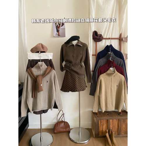 韓系復古麻花半拉鍊立領毛衣女秋冬小刺綉休閒百搭套頭針織衫上衣 韓系復古麻花半拉鍊立領毛衣女秋冬小刺綉休閒百搭套頭針織衫上衣