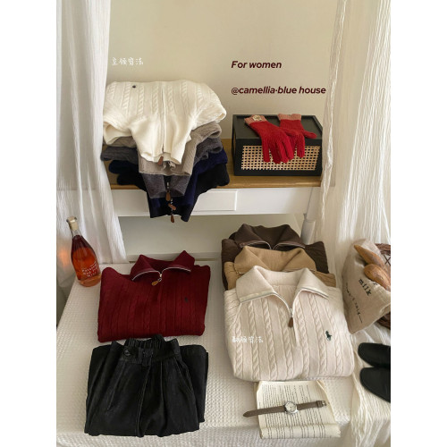 韓系復古麻花半拉鍊立領毛衣女秋冬小刺綉休閒百搭套頭針織衫上衣 韓系復古麻花半拉鍊立領毛衣女秋冬小刺綉休閒百搭套頭針織衫上衣