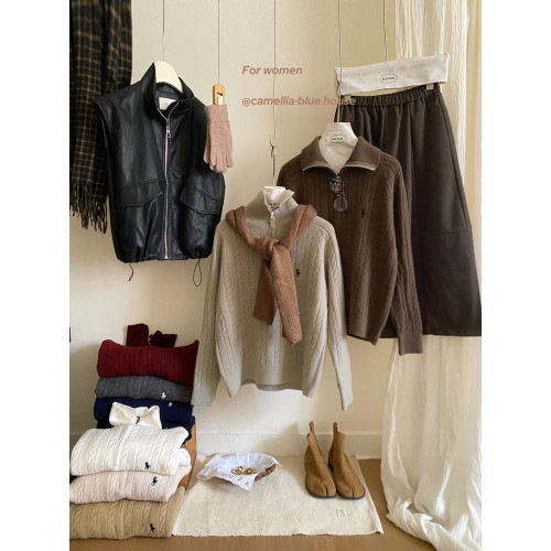 韓系復古麻花半拉鍊立領毛衣女秋冬小刺綉休閒百搭套頭針織衫上衣 韓系復古麻花半拉鍊立領毛衣女秋冬小刺綉休閒百搭套頭針織衫上衣