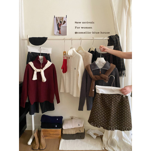 韓系復古麻花半拉鍊立領毛衣女秋冬小刺綉休閒百搭套頭針織衫上衣 韓系復古麻花半拉鍊立領毛衣女秋冬小刺綉休閒百搭套頭針織衫上衣