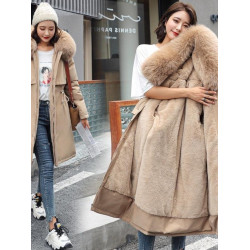 新款派克服加絨加厚羽絨棉服女中長款韓版秋冬季收腰連帽棉衣棉襖