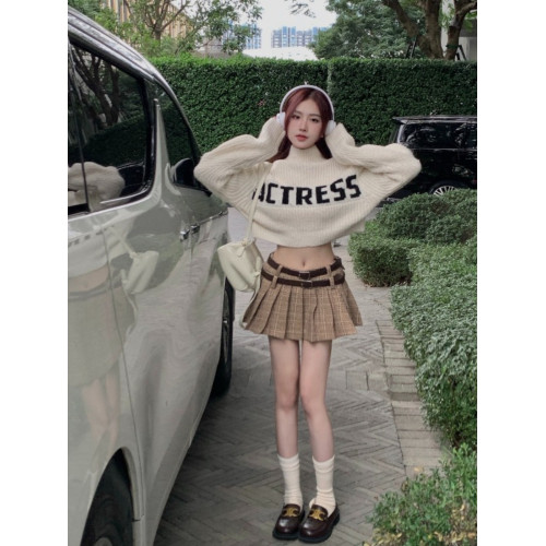 純欲甜辣妹性感短款上衣女秋季設計感小衆高領針織衫毛衣外套上衣 純欲甜辣妹性感短款上衣女秋季設計感小衆高領針織衫毛衣外套上衣