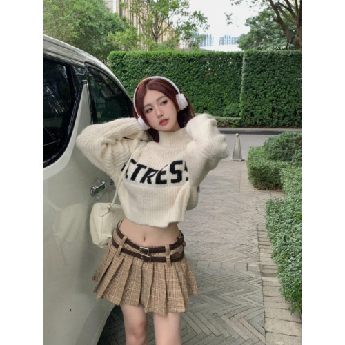 純欲甜辣妹性感短款上衣女秋季設計感小衆高領針織衫毛衣外套上衣 純欲甜辣妹性感短款上衣女秋季設計感小衆高領針織衫毛衣外套上衣