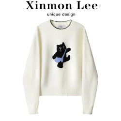 XinmonLee洋氣減齡甜美溫柔高級感卡通貓咪印花撞色上衣冬季顯瘦