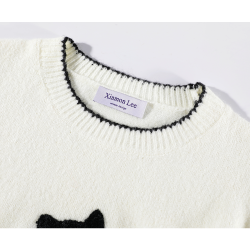 XinmonLee洋氣減齡甜美溫柔高級感卡通貓咪印花撞色上衣冬季顯瘦