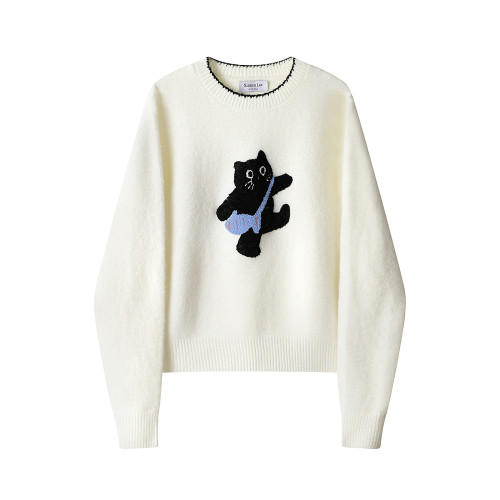 XinmonLee洋氣減齡甜美溫柔高級感卡通貓咪印花撞色上衣冬季顯瘦 XinmonLee洋氣減齡甜美溫柔高級感卡通貓咪印花撞色上衣冬季顯瘦