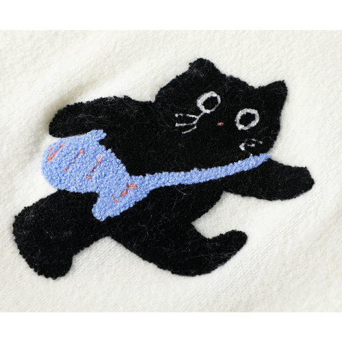 XinmonLee洋氣減齡甜美溫柔高級感卡通貓咪印花撞色上衣冬季顯瘦 XinmonLee洋氣減齡甜美溫柔高級感卡通貓咪印花撞色上衣冬季顯瘦