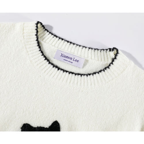 XinmonLee洋氣減齡甜美溫柔高級感卡通貓咪印花撞色上衣冬季顯瘦 XinmonLee洋氣減齡甜美溫柔高級感卡通貓咪印花撞色上衣冬季顯瘦