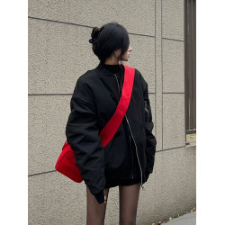 美式黑色棒球服外套女冬季加厚棉衣2025春秋新爆款寬松夾克飛行服