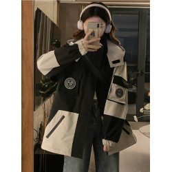 美式復古沖鋒衣外套女2025春秋冬款寬松大碼連帽百搭情侶工裝棉服