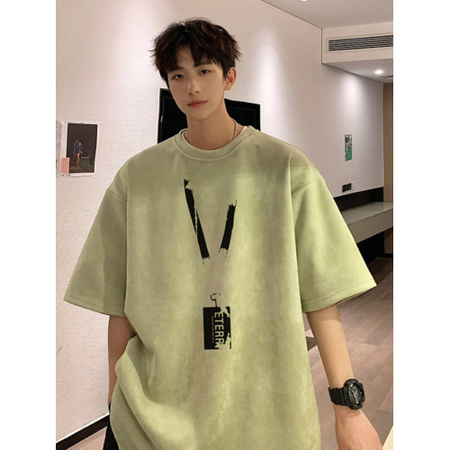 牛油果綠麂皮絨t恤男夏季情侶重磅上衣潮流多巴胺馬甲小領口短袖 牛油果綠麂皮絨t恤男夏季情侶重磅上衣潮流多巴胺馬甲小領口短袖