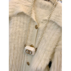 軟糯糯粉色水貂絨翻領開衫女秋季款高級感金釦外套溫柔奶呼呼毛衣