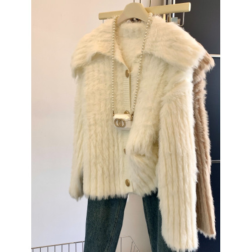 軟糯糯粉色水貂絨翻領開衫女秋季款高級感金釦外套溫柔奶呼呼毛衣 軟糯糯粉色水貂絨翻領開衫女秋季款高級感金釦外套溫柔奶呼呼毛衣