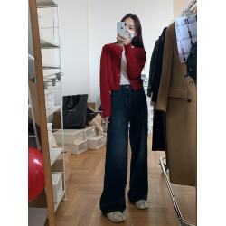 麻花開衫毛衣女外套秋冬內搭學院風灰色紅色針織衫小個子短款上衣