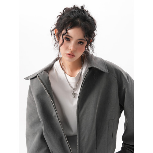 cleanfit短款廓形西裝夾克女2025秋季格雷系高街百搭寬松翻領外套 cleanfit短款廓形西裝夾克女2025秋季格雷系高街百搭寬松翻領外套