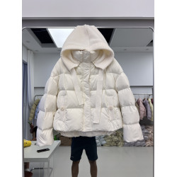 2025年新款羽絨服女短款韓版連帽時尚針織拼接白鴨絨外套潮