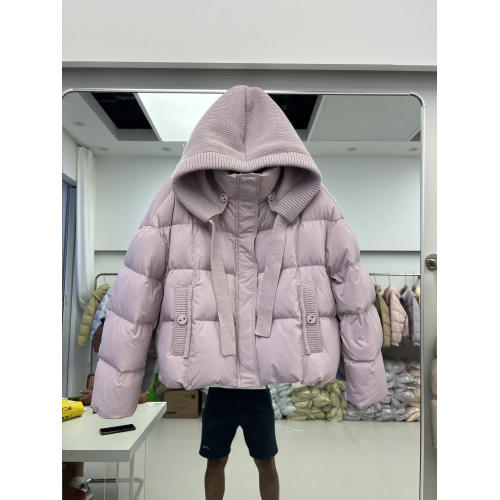 2025年新款羽絨服女短款韓版連帽時尚針織拼接白鴨絨外套潮 2025年新款羽絨服女短款韓版連帽時尚針織拼接白鴨絨外套潮