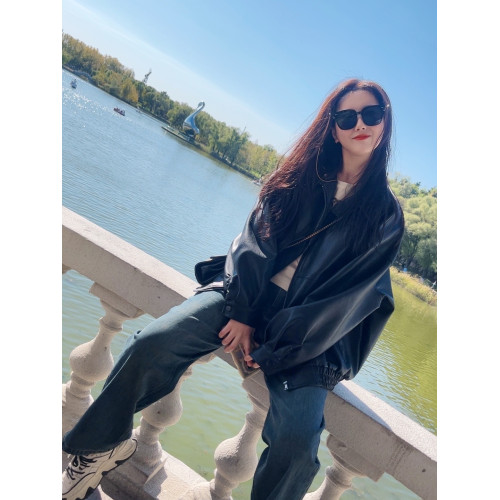黑色美式復古廓形皮衣外套夾克女秋冬新款高級感機車服小個子上衣 黑色美式復古廓形皮衣外套夾克女秋冬新款高級感機車服小個子上衣