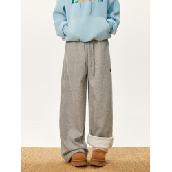 BWKA加絨衛褲棉褲女男秋冬潮牌寬松垂感濶腿褲百搭運動直筒休閒褲