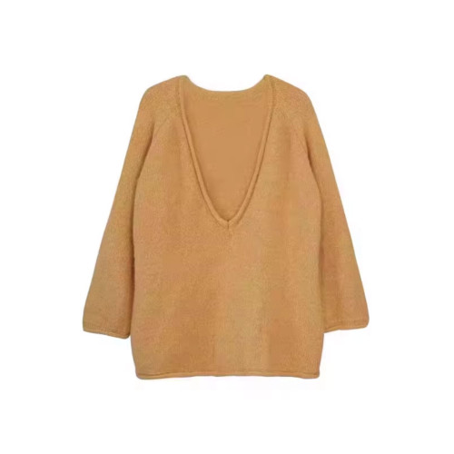 深秋初冬穿搭黃色大V領毛衣女秋冬季寬松慵懶風中長款針織衫上衣 深秋初冬穿搭黃色大V領毛衣女秋冬季寬松慵懶風中長款針織衫上衣