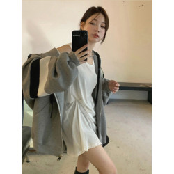 落肩外套女oversize慵懶風春秋復古港味chic連帽開衫衛衣ins超火