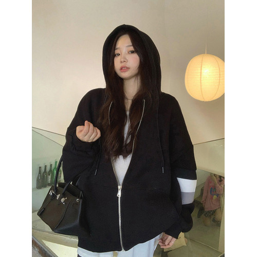 落肩外套女oversize慵懶風春秋復古港味chic連帽開衫衛衣ins超火 落肩外套女oversize慵懶風春秋復古港味chic連帽開衫衛衣ins超火