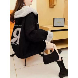 加絨加厚牛仔外套棉衣女2023秋冬學院風寬松ins百搭連帽牛仔棉服