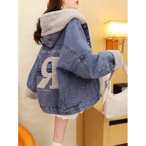 加絨加厚牛仔外套棉衣女2023秋冬學院風寬松ins百搭連帽牛仔棉服 加絨加厚牛仔外套棉衣女2023秋冬學院風寬松ins百搭連帽牛仔棉服