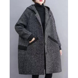 大碼女裝胖妹妹秋冬款韓版寬松繭型連帽大衣女中長款加絨加厚外套