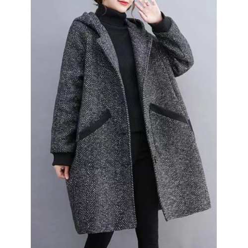 大碼女裝胖妹妹秋冬款韓版寬松繭型連帽大衣女中長款加絨加厚外套