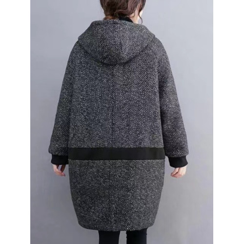 大碼女裝胖妹妹秋冬款韓版寬松繭型連帽大衣女中長款加絨加厚外套