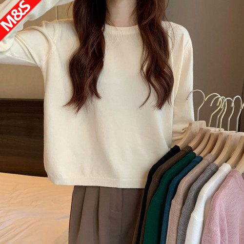 米白針織衫上衣女秋冬薄款2025寬松套頭圓領外搭打底短款杏色毛衣 米白針織衫上衣女秋冬薄款2025寬松套頭圓領外搭打底短款杏色毛衣