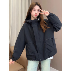 時尚大口袋連帽風衣外套女裝冬2025新款小個子沖鋒衣夾棉爆款上衣