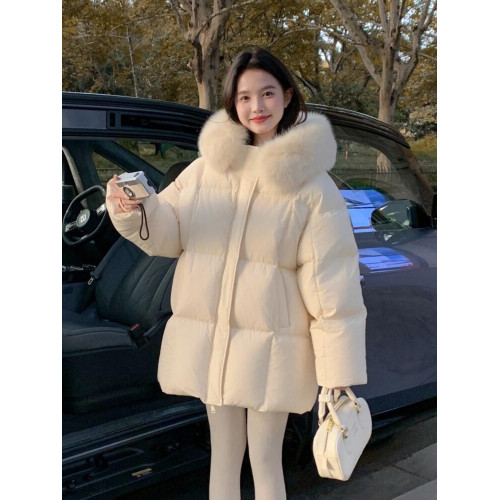 慵懶毛領連帽白色羽絨棉服女2025新款冬季爆款棉衣cleanfit厚外套 慵懶毛領連帽白色羽絨棉服女2025新款冬季爆款棉衣cleanfit厚外套