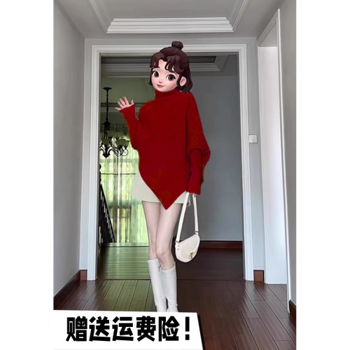 小香風內搭紅色毛衣女秋冬季2025新款不規則小衆不撞款高領針織衫 小香風內搭紅色毛衣女秋冬季2025新款不規則小衆不撞款高領針織衫