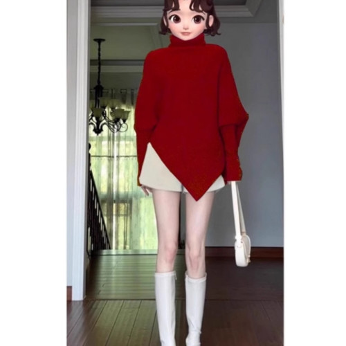 小香風內搭紅色毛衣女秋冬季2025新款不規則小衆不撞款高領針織衫 小香風內搭紅色毛衣女秋冬季2025新款不規則小衆不撞款高領針織衫