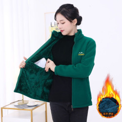 秋冬季媽媽裝搖粒絨外套中老年加絨加厚立領保暖上衣休閒拉鍊開衫