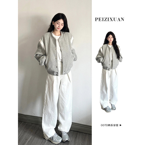 灰色棒球服外套女秋冬季2025年新爆款小個子香風寬松夾克短款上衣 灰色棒球服外套女秋冬季2025年新爆款小個子香風寬松夾克短款上衣