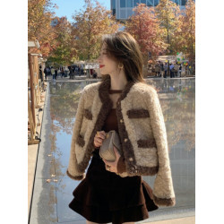 小香風仿羊羔毛保暖短款外套女秋冬2025新款韓版寬松氣質上衣加厚