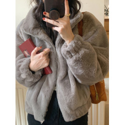韓系chic銀狐絨拉鍊開衫外套女秋冬寬松短款小個子毛絨絨加厚衛衣