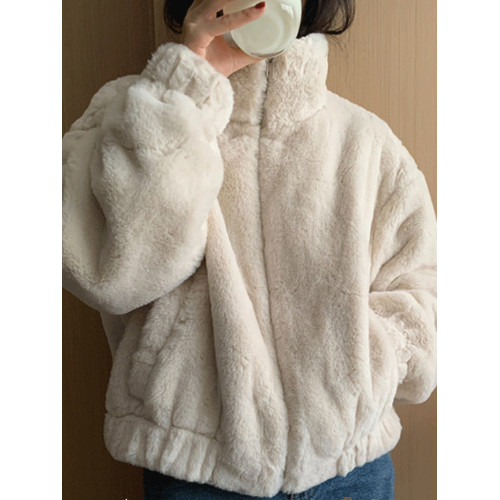 韓系chic銀狐絨拉鍊開衫外套女秋冬寬松短款小個子毛絨絨加厚衛衣 韓系chic銀狐絨拉鍊開衫外套女秋冬寬松短款小個子毛絨絨加厚衛衣