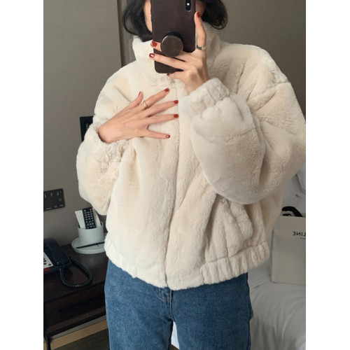 韓系chic銀狐絨拉鍊開衫外套女秋冬寬松短款小個子毛絨絨加厚衛衣 韓系chic銀狐絨拉鍊開衫外套女秋冬寬松短款小個子毛絨絨加厚衛衣