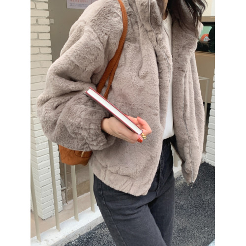韓系chic銀狐絨拉鍊開衫外套女秋冬寬松短款小個子毛絨絨加厚衛衣 韓系chic銀狐絨拉鍊開衫外套女秋冬寬松短款小個子毛絨絨加厚衛衣