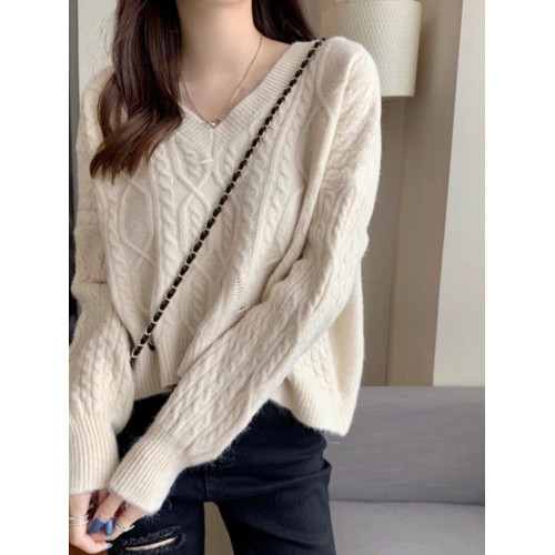 破洞麻花毛衣女針織衫套頭V領寬松慵懶秋冬短款打底百搭上衣學院 破洞麻花毛衣女針織衫套頭V領寬松慵懶秋冬短款打底百搭上衣學院