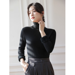 高領毛衣女秋冬加絨加厚打底衫內搭一體水貂絨保暖堆堆領針織上衣