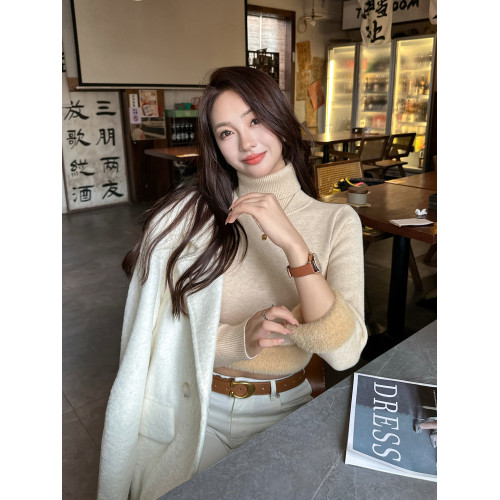 高領毛衣女秋冬加絨加厚打底衫內搭一體水貂絨保暖堆堆領針織上衣 高領毛衣女秋冬加絨加厚打底衫內搭一體水貂絨保暖堆堆領針織上衣