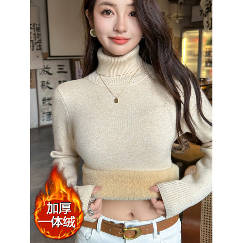 高領毛衣女秋冬加絨加厚打底衫內搭一體水貂絨保暖堆堆領針織上衣 高領毛衣女秋冬加絨加厚打底衫內搭一體水貂絨保暖堆堆領針織上衣