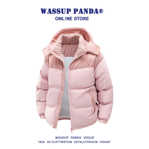 WASSUP PANDA燈芯絨拼接羽絨服男冬季新款加厚麵包服情侶棉服外套 WASSUP PANDA燈芯絨拼接羽絨服男冬季新款加厚麵包服情侶棉服外套