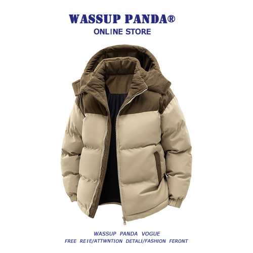 WASSUP PANDA燈芯絨拼接羽絨服男冬季新款加厚麵包服情侶棉服外套 WASSUP PANDA燈芯絨拼接羽絨服男冬季新款加厚麵包服情侶棉服外套